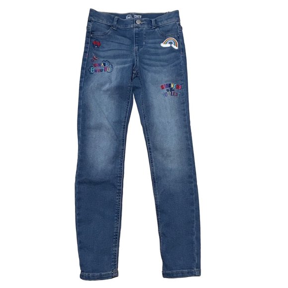 Wonder nation light wash jeggings with rainbow patches Girls L 1389 - Picture 1 of 5